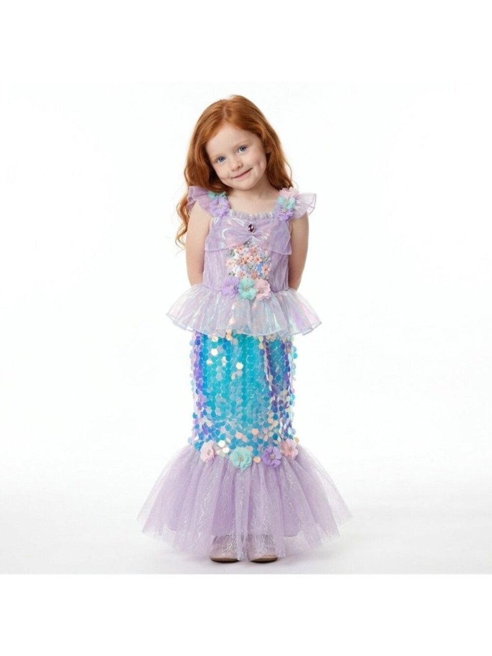 Girls Mermaid Princess Costume Dress Lavender Aqua Sequin Tulle Birthday Party
